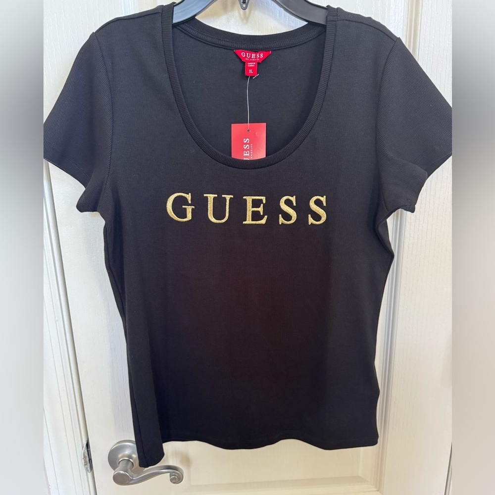 Guess Embroidered Logo Ribbed T-Shirt